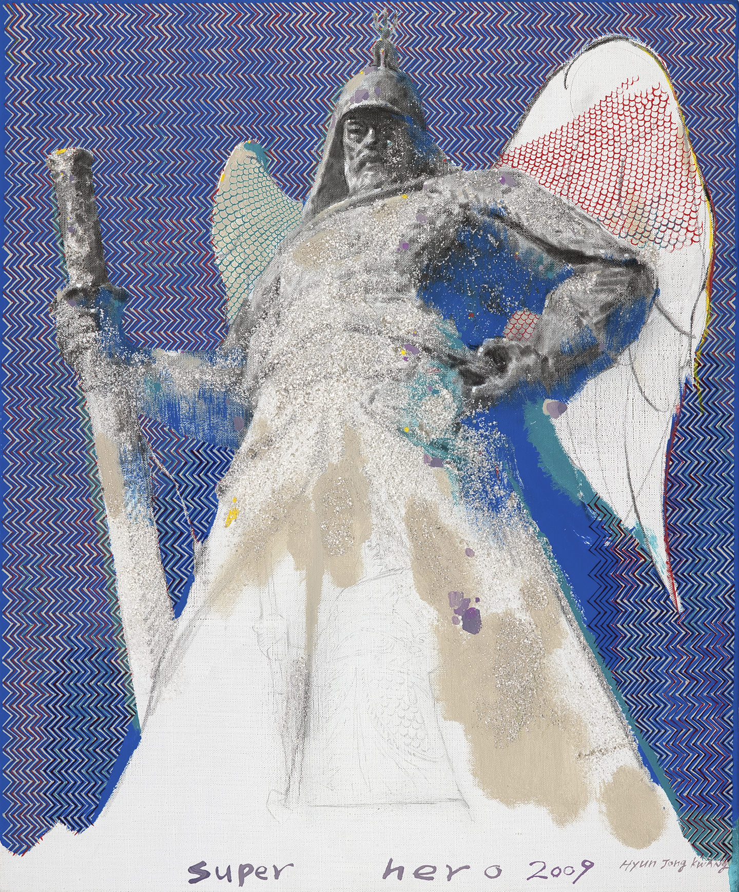 Super Hero, 2009, Acrylic, pencil, and conté-crayon on canvas, 63.8x51.2 inches 