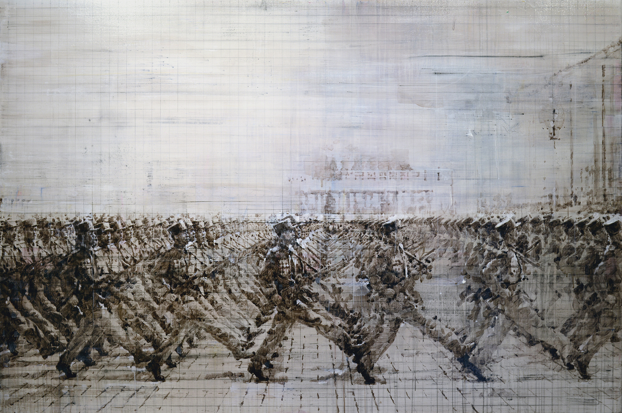 Soldiers, 2015, Acrylic ink and gel mediums on canvas, 48x72 inches