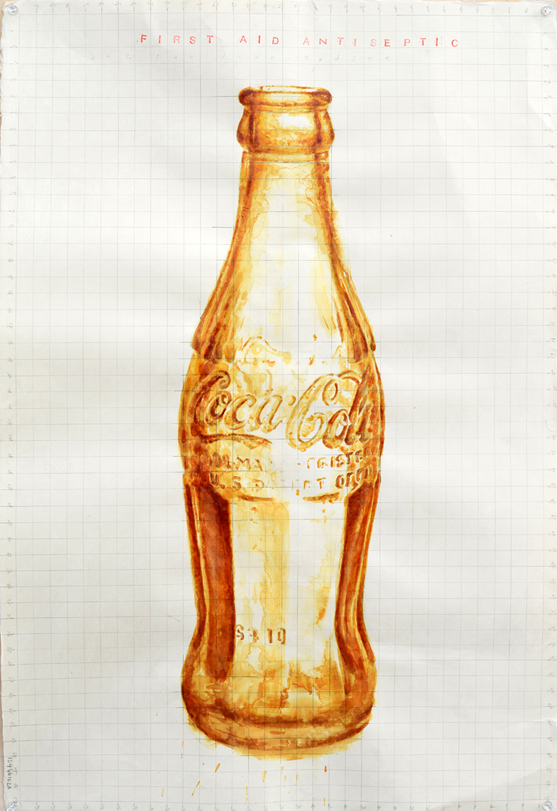 Coca-Cola Bottle_003, 2014, First Aid Antiseptic, liquid antiseptic on Chinese paper, 30x22 inches