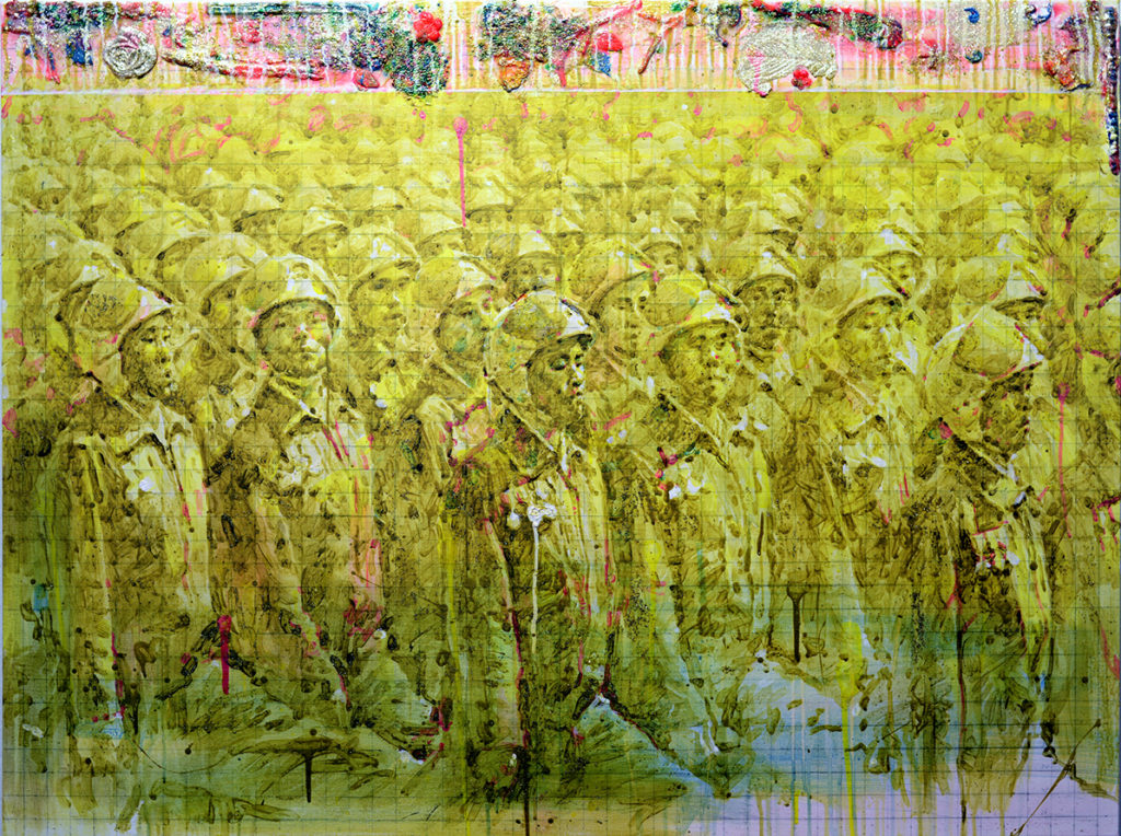 Soldiers, 2015, Ink and gel mediums, 36x48 inches